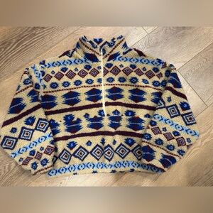 Only Cropped Half-Zip Fleece Sweater in Beige, Blue & Burgundy